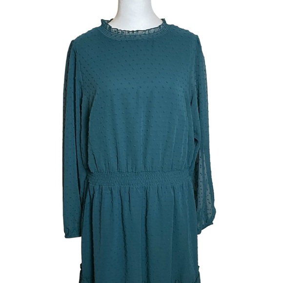 NWT City Chic Womens Size S 16 Dobby Tiered Dress Alpine Teal Romantic Flowy - Picture 4 of 16